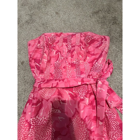 VTG Lilly Pulitzer Strapless Tube Corset Lined Silk Dress Pink Floral Sz 0 - Picture 3 of 8